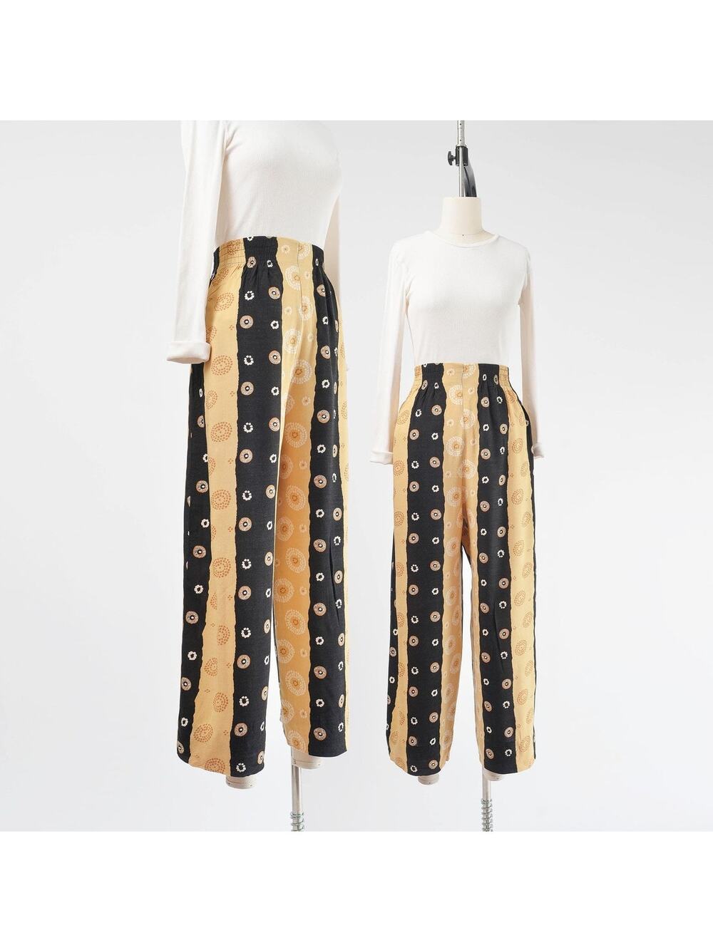 Vintage 90s Boho Striped Wide Leg Elastic Waist Pants size M
